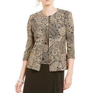 Alex Evenings Scoop Neck Glitter Printed Twinset Black Tan  Excellent Size XL